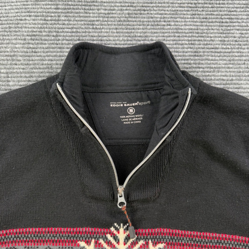 Eddie Bauer Sport Mens Medium Red Black 100% Merino Wool Snowflake Sweater - Picture 4 of 14
